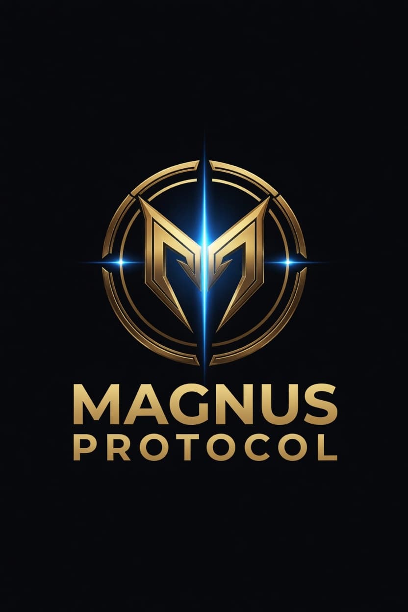 Magnus Protocol primary logo lockup in gold on dark background